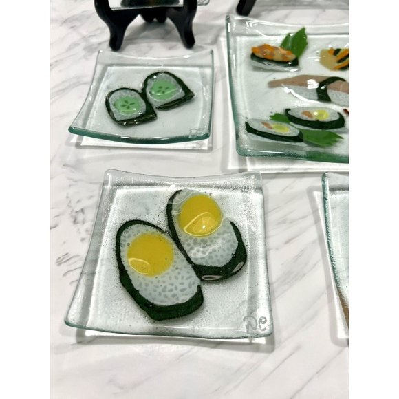 6Pc Duree Designs SUSHI Art Glass Serving Platter Plates Small Appetizer Dishes - Picture 6 of 8